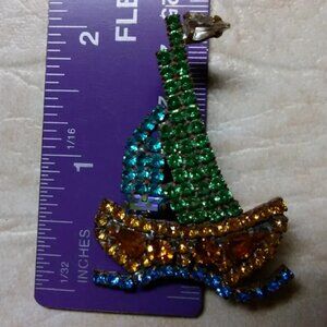 Lilien signed rhinestone sailboat sail boat pin
